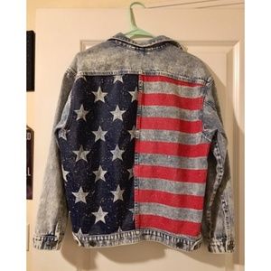 H&M American Flag and Acid Wash Denim Jacket